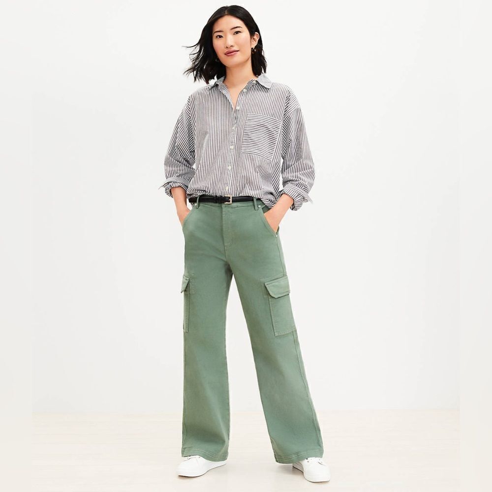 Ann Taylor LOFT High Rise Wide Leg Utility Jeans Army Green Mountain Rosemary